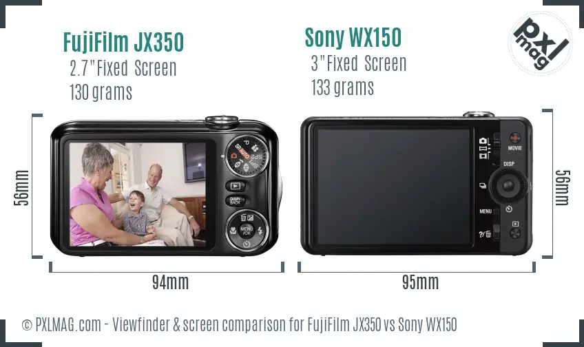 FujiFilm JX350 vs Sony WX150 Screen and Viewfinder comparison