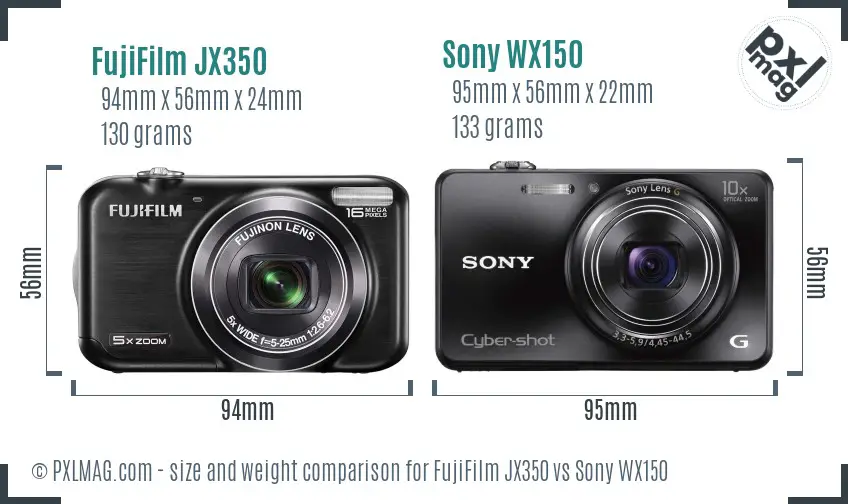 FujiFilm JX350 vs Sony WX150 size comparison