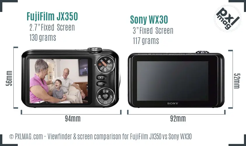FujiFilm JX350 vs Sony WX30 Screen and Viewfinder comparison