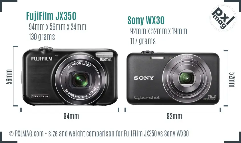 FujiFilm JX350 vs Sony WX30 size comparison