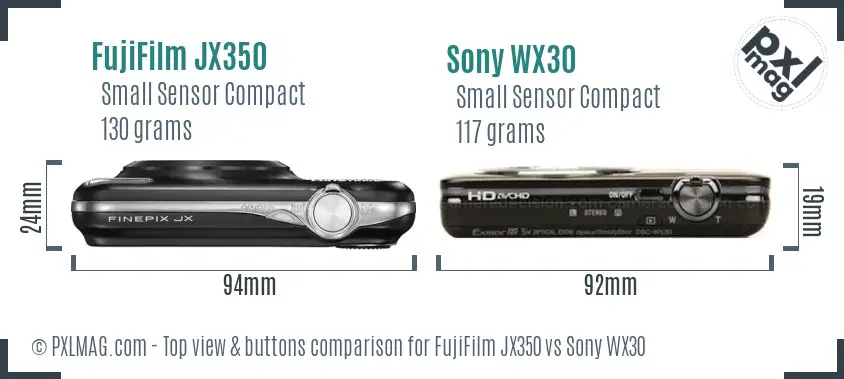 FujiFilm JX350 vs Sony WX30 top view buttons comparison