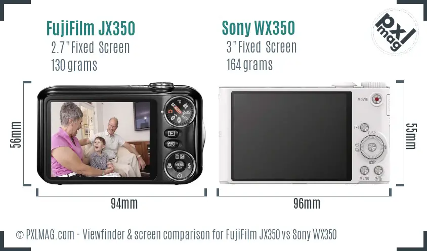 FujiFilm JX350 vs Sony WX350 Screen and Viewfinder comparison