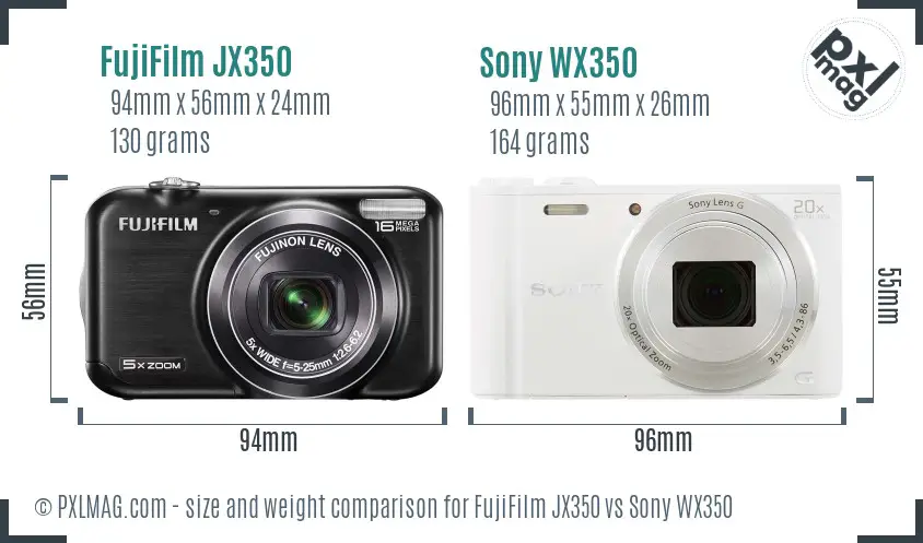 FujiFilm JX350 vs Sony WX350 size comparison