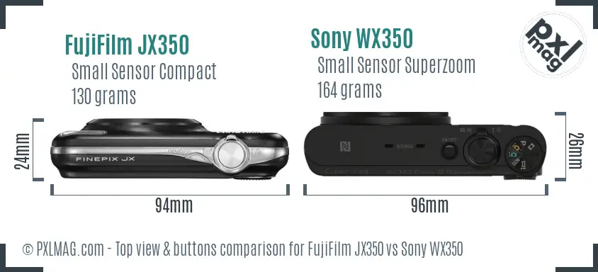 FujiFilm JX350 vs Sony WX350 top view buttons comparison