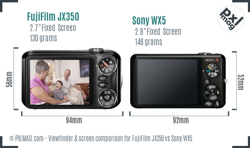 FujiFilm JX350 vs Sony WX5 Screen and Viewfinder comparison