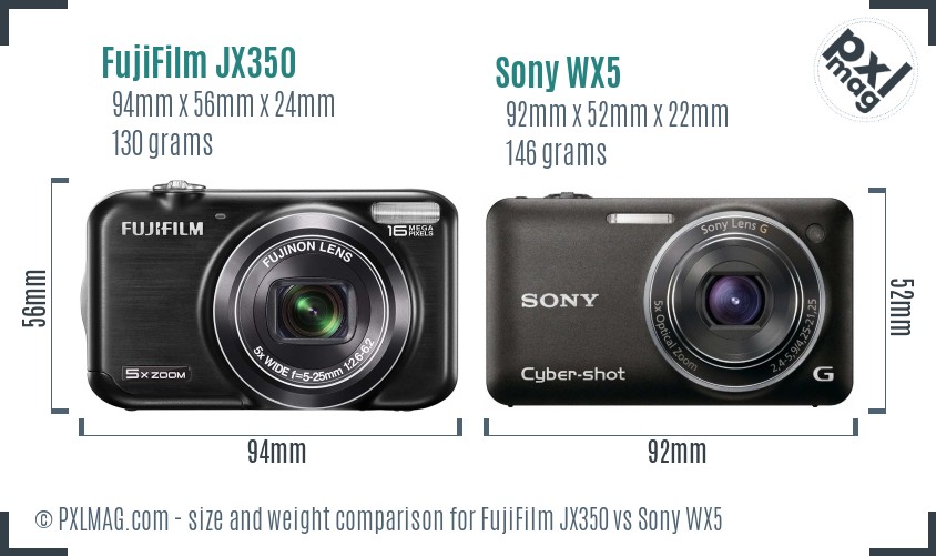 FujiFilm JX350 vs Sony WX5 size comparison FujiFilm JX350 vs Sony WX5 size comparison
