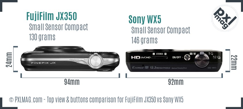 FujiFilm JX350 vs Sony WX5 top view buttons comparison