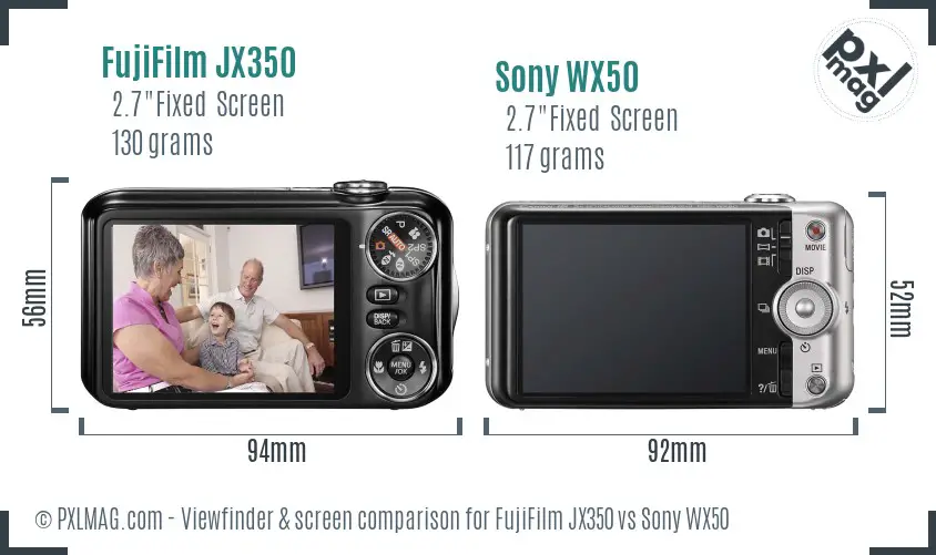 FujiFilm JX350 vs Sony WX50 Screen and Viewfinder comparison