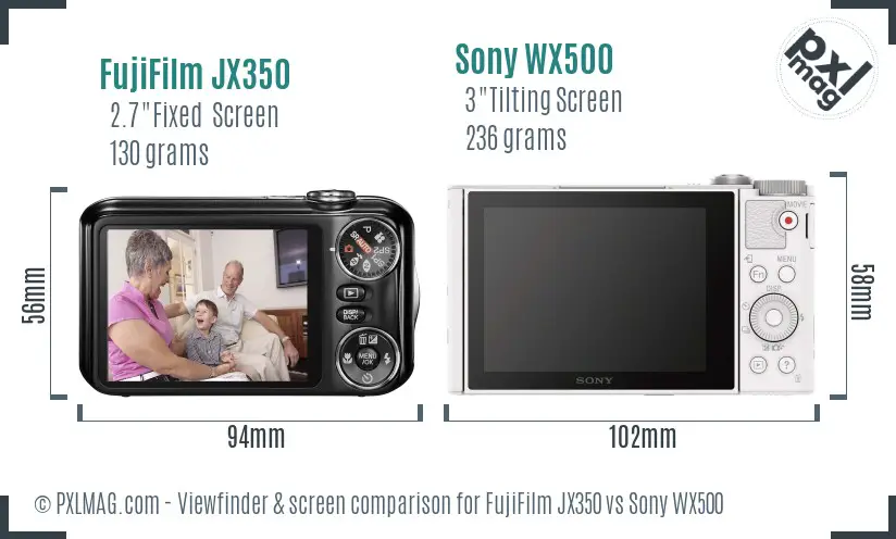 FujiFilm JX350 vs Sony WX500 Screen and Viewfinder comparison