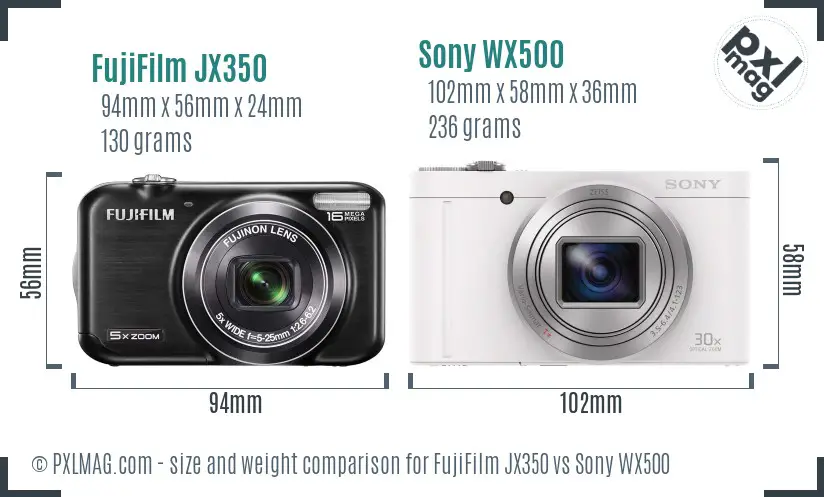 FujiFilm JX350 vs Sony WX500 size comparison