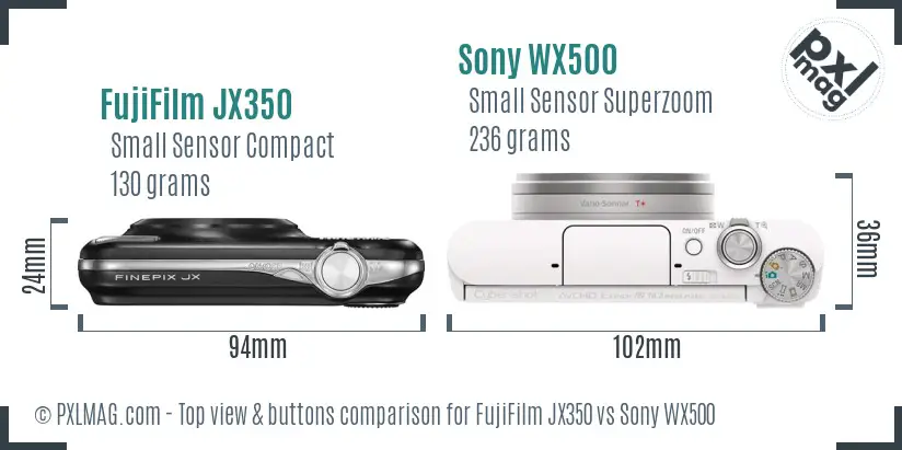 FujiFilm JX350 vs Sony WX500 top view buttons comparison