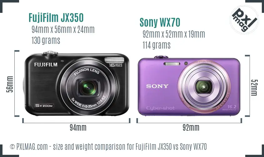 FujiFilm JX350 vs Sony WX70 size comparison FujiFilm JX350 vs Sony WX70 size comparison