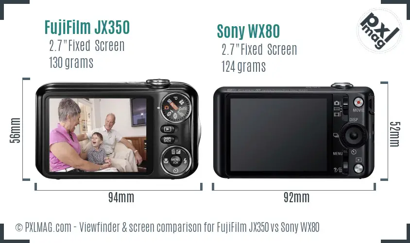 FujiFilm JX350 vs Sony WX80 Screen and Viewfinder comparison