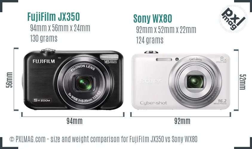 FujiFilm JX350 vs Sony WX80 size comparison