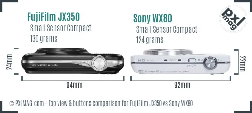 FujiFilm JX350 vs Sony WX80 top view buttons comparison