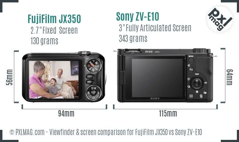 FujiFilm JX350 vs Sony ZV-E10 Screen and Viewfinder comparison