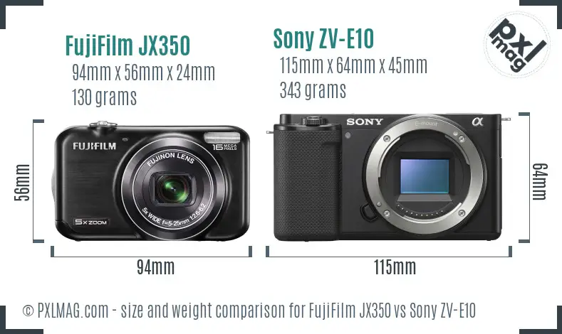 FujiFilm JX350 vs Sony ZV-E10 size comparison