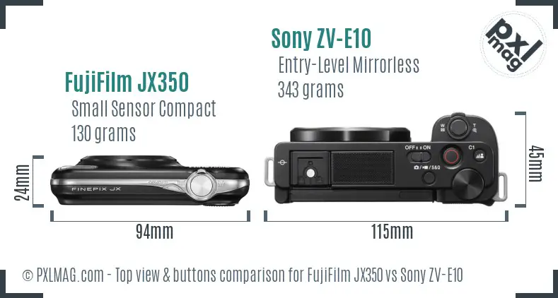 FujiFilm JX350 vs Sony ZV-E10 top view buttons comparison