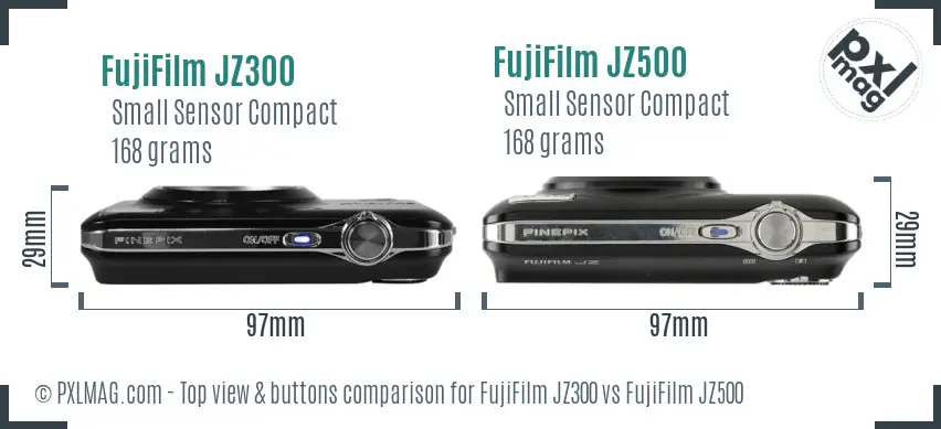 FujiFilm JZ300 vs FujiFilm JZ500 top view buttons comparison