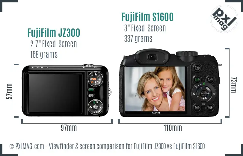 FujiFilm JZ300 vs FujiFilm S1600 Screen and Viewfinder comparison