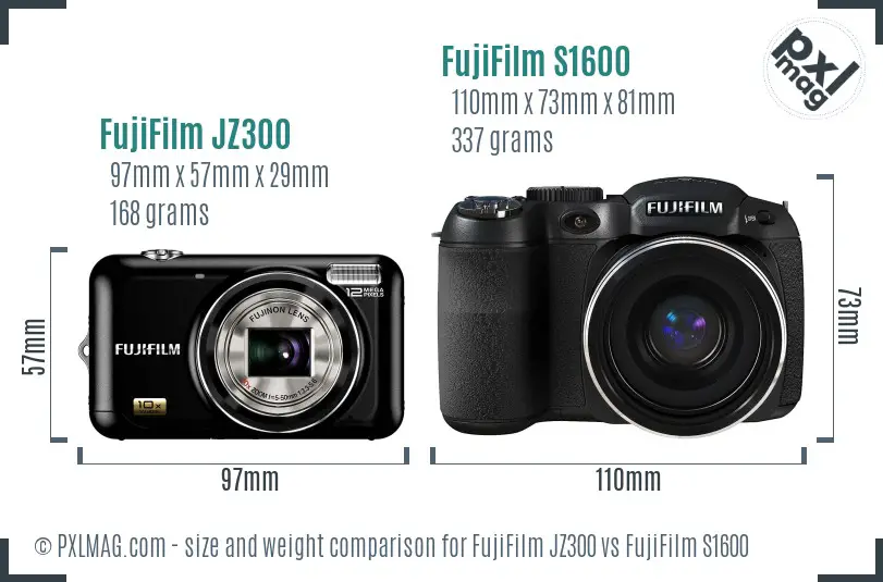 FujiFilm JZ300 vs FujiFilm S1600 size comparison