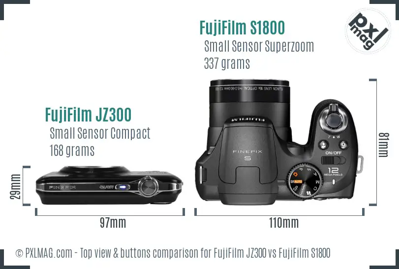 FujiFilm JZ300 vs FujiFilm S1800 top view buttons comparison