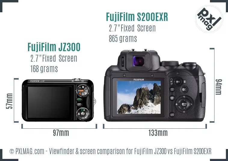 FujiFilm JZ300 vs FujiFilm S200EXR Screen and Viewfinder comparison