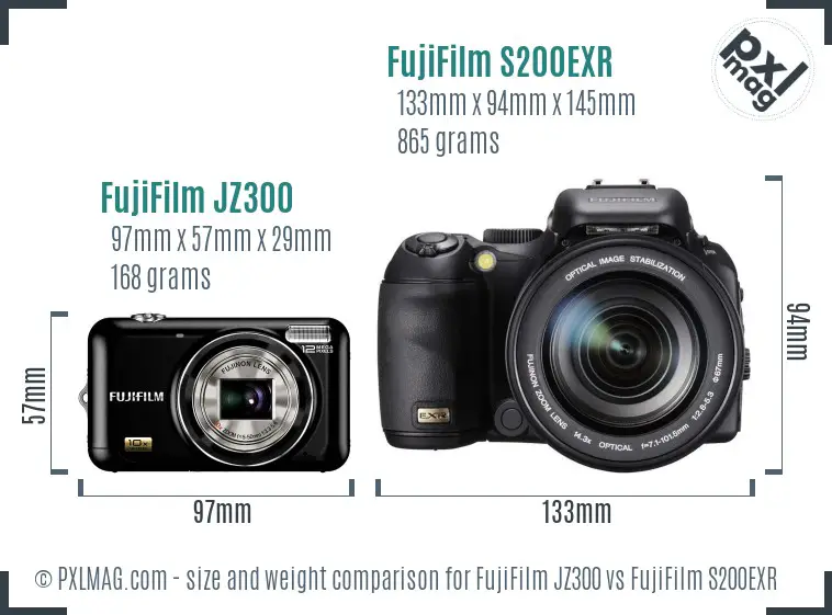 FujiFilm JZ300 vs FujiFilm S200EXR size comparison