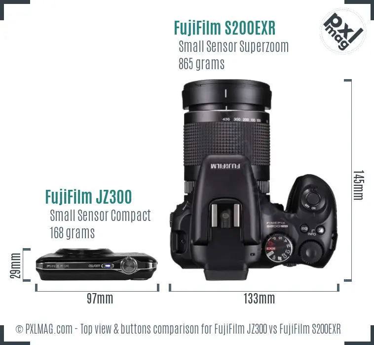 FujiFilm JZ300 vs FujiFilm S200EXR top view buttons comparison