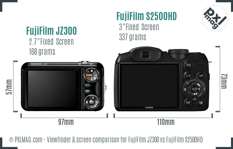 FujiFilm JZ300 vs FujiFilm S2500HD Screen and Viewfinder comparison