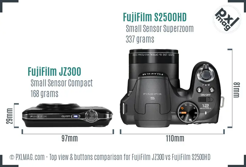 FujiFilm JZ300 vs FujiFilm S2500HD top view buttons comparison