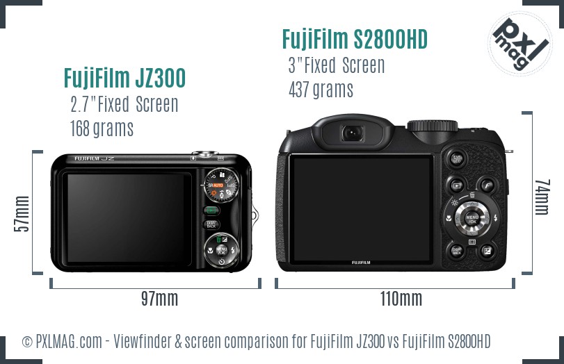 FujiFilm JZ300 vs FujiFilm S2800HD Screen and Viewfinder comparison