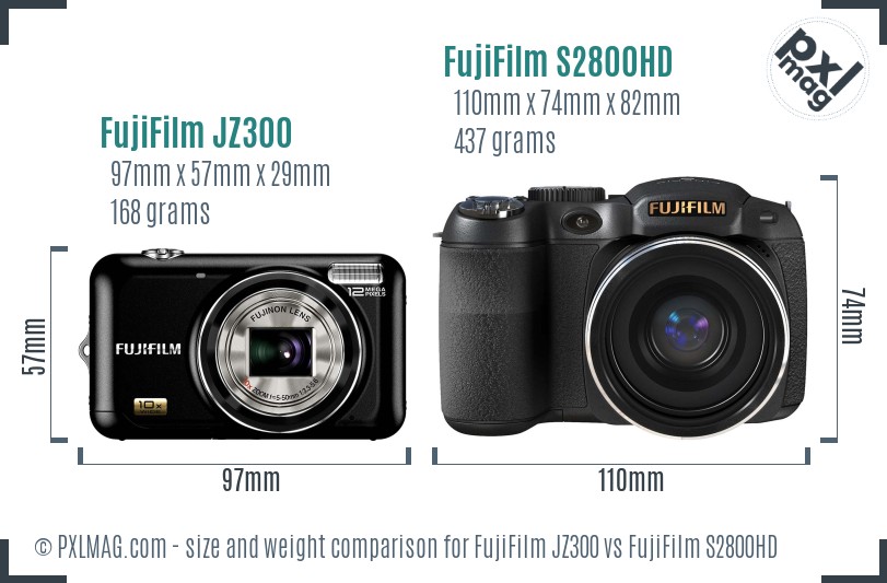 FujiFilm JZ300 vs FujiFilm S2800HD size comparison