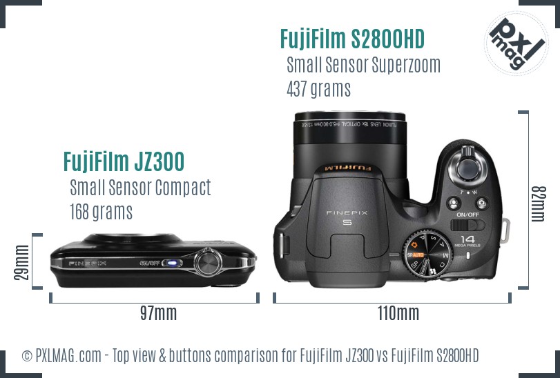 FujiFilm JZ300 vs FujiFilm S2800HD top view buttons comparison