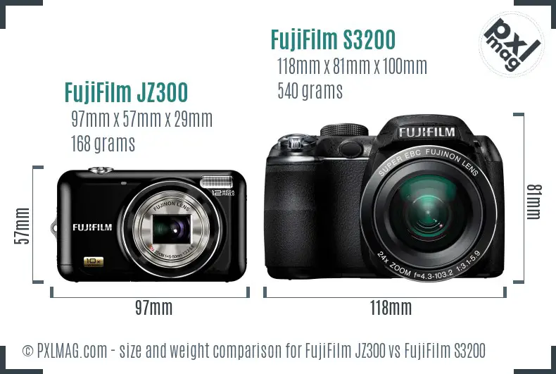 FujiFilm JZ300 vs FujiFilm S3200 size comparison