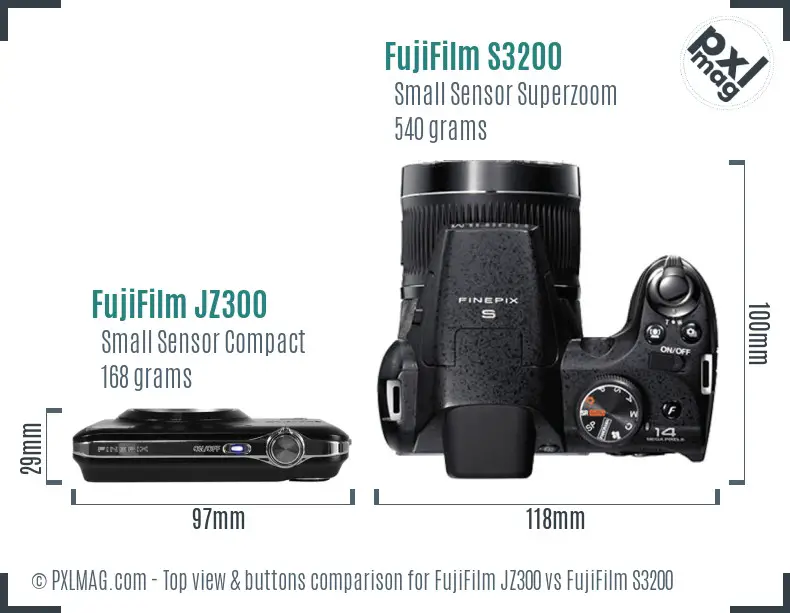 FujiFilm JZ300 vs FujiFilm S3200 top view buttons comparison