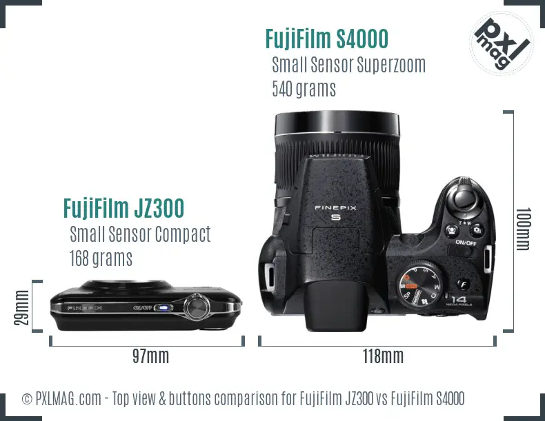 FujiFilm JZ300 vs FujiFilm S4000 top view buttons comparison