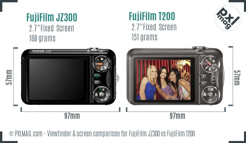 FujiFilm JZ300 vs FujiFilm T200 Screen and Viewfinder comparison