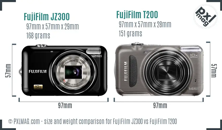 FujiFilm JZ300 vs FujiFilm T200 size comparison