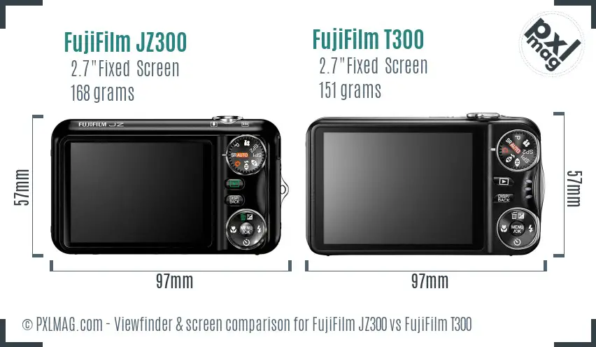 FujiFilm JZ300 vs FujiFilm T300 Screen and Viewfinder comparison