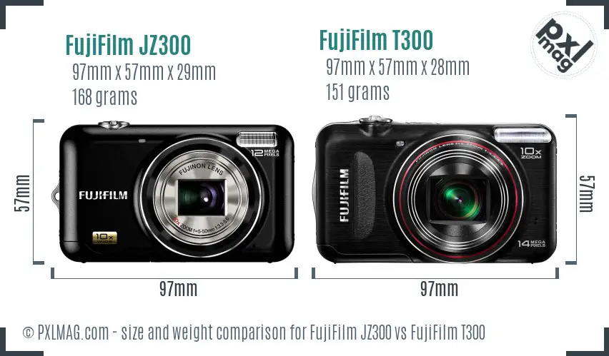 FujiFilm JZ300 vs FujiFilm T300 size comparison