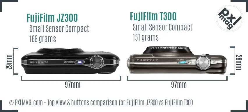 FujiFilm JZ300 vs FujiFilm T300 top view buttons comparison