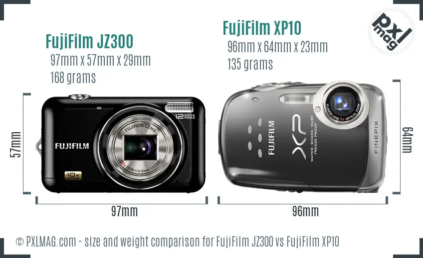 FujiFilm JZ300 vs FujiFilm XP10 size comparison