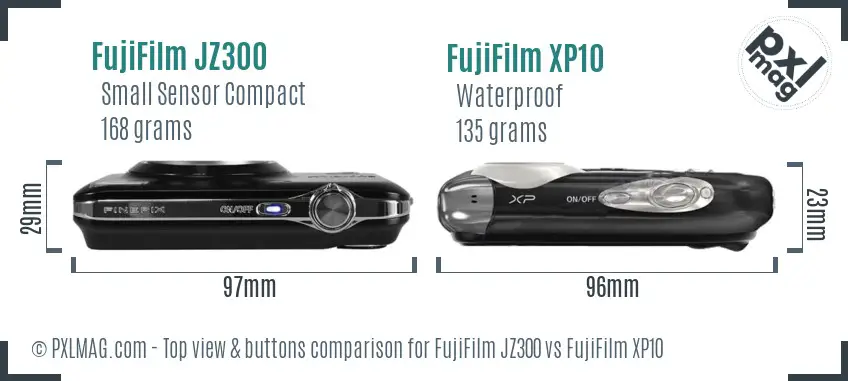 FujiFilm JZ300 vs FujiFilm XP10 top view buttons comparison