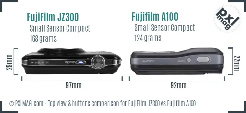 FujiFilm JZ300 vs Fujifilm A100 top view buttons comparison