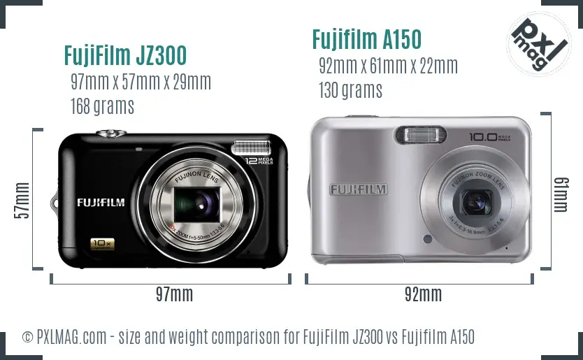 FujiFilm JZ300 vs Fujifilm A150 size comparison