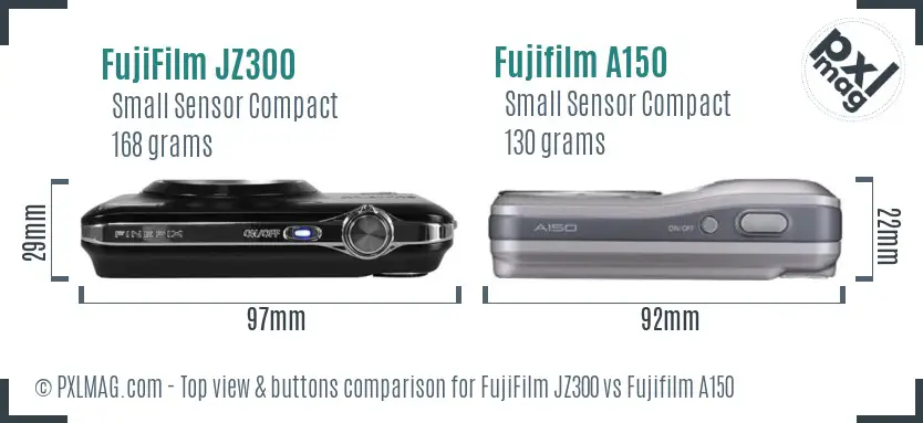 FujiFilm JZ300 vs Fujifilm A150 top view buttons comparison