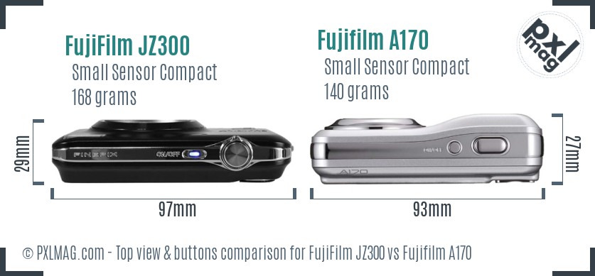 FujiFilm JZ300 vs Fujifilm A170 top view buttons comparison