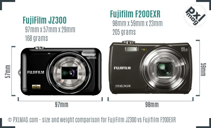 FujiFilm JZ300 vs Fujifilm F200EXR size comparison