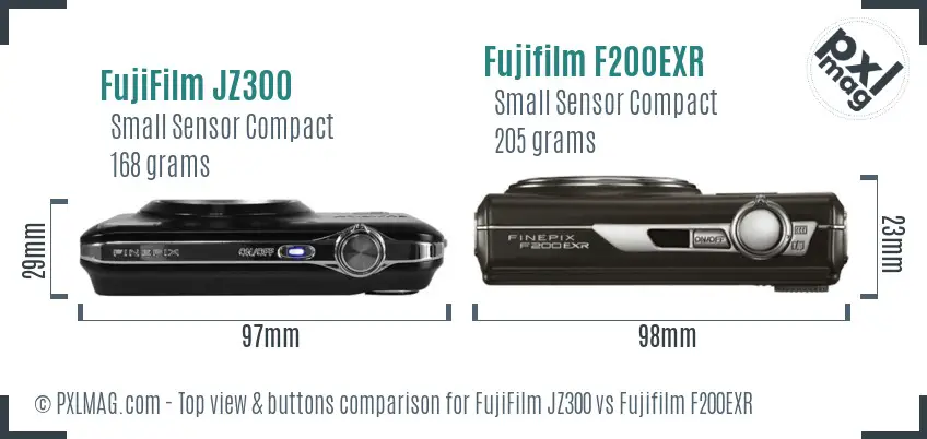 FujiFilm JZ300 vs Fujifilm F200EXR top view buttons comparison